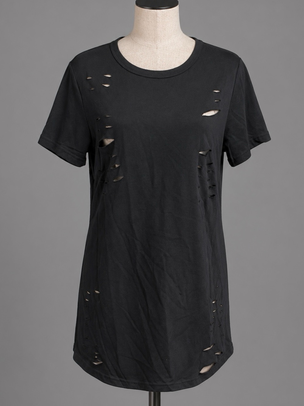 Black Factory Torn Slit Sexy Punk Rock Steampunk Shirt Top S/M